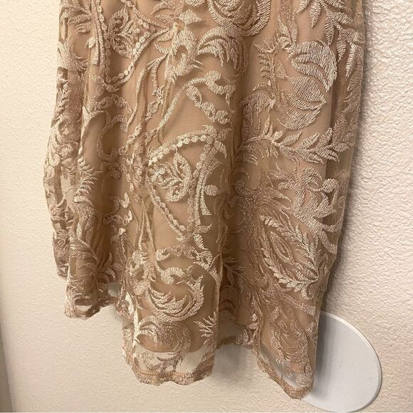 Xtraordinary blush pink beige tan embroidered lace skater Formal Dance - 5 - Picture 5 of 15
